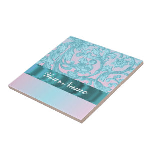 Rosa und blass-blaue Damastasse Fliese