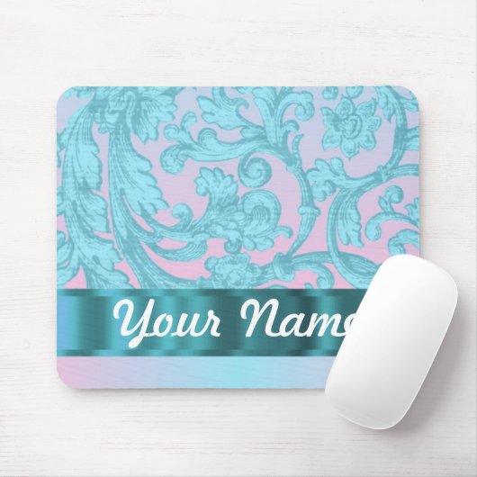 Rosa und blass-blaue Damastasse Mousepad (Mit Mouse)