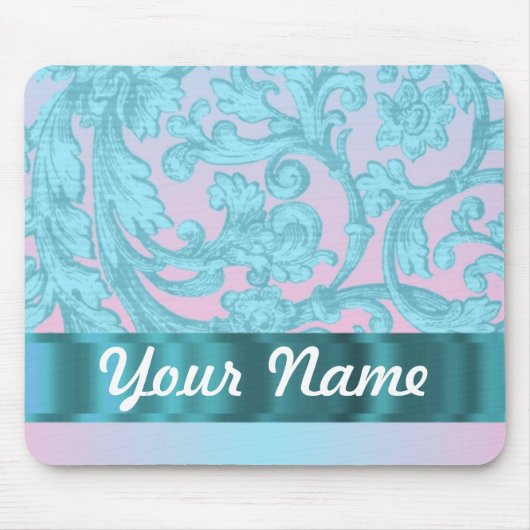 Rosa und blass-blaue Damastasse Mousepad (Vorne)