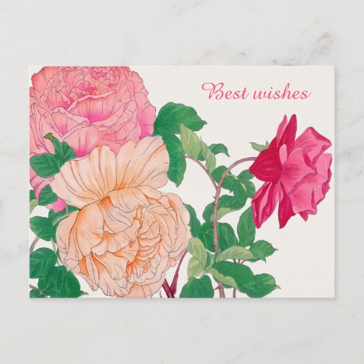 Rosa und blass Orange Rose Blume Beste Wünsche Postkarte (Vorderseite)