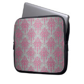 Rosa und blassgraue, florale Daisy Damask Laptopschutzhülle (Vorderseite Links)