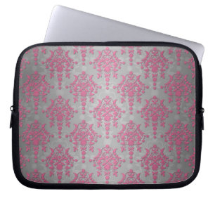 Rosa und blassgraue, florale Daisy Damask Laptopschutzhülle