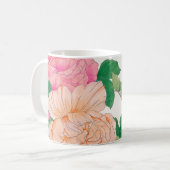 Rosa und blassorange Rose Blume Kaffeetasse (Vorderseite Links)