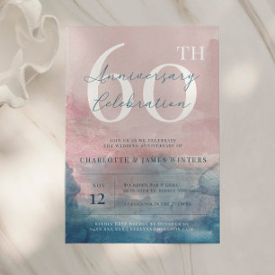 Rosa und Blau Aquarell 60. Jubiläum Einladung