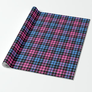 Rosa und Blau auf schwarzem Karo-Tartan-Muster Geschenkpapier