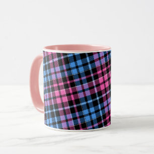Rosa und Blau auf schwarzem Karo-Tartan-Muster Tasse
