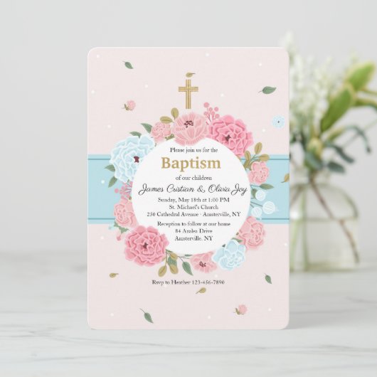 Rosa und Blau blüht Einladung (Stehend Vorderseite)