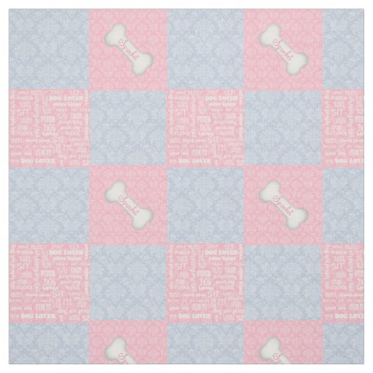 Rosa und Blau Damast Patchwork mit Namen Stoff (Muster)