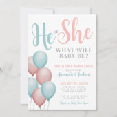 Rosa und blau Er sie Geschlecht offenbaren Einladung (Vorderseite)