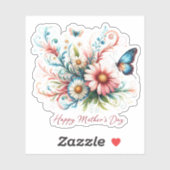 Rosa und blau florale Happy Mother Day Aufkleber (Blatt)