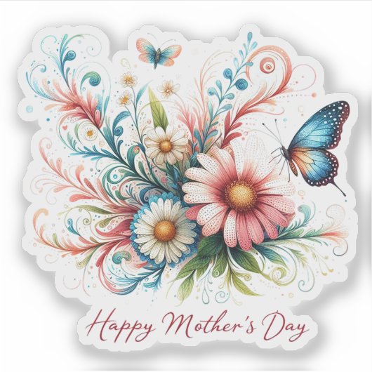 Rosa und blau florale Happy Mother Day Aufkleber (Vorderseite)