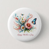 Rosa und blau florale Happy Mother Day Button (Vorderseite)