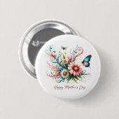 Rosa und blau florale Happy Mother Day Button (Vorne & Hinten)