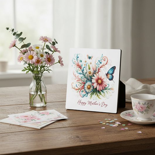 Rosa und blau florale Happy Mother Day Fotoplatte