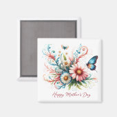 Rosa und blau florale Happy Mother Day Magnet (Vorderseite/Rückseite)