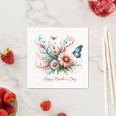 Rosa und blau florale Happy Mother Day Serviette (Beispiel)