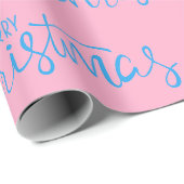 Rosa und blau frohe Weihnachtskalligraphie Geschenkpapier (Rolleneckpunkt)