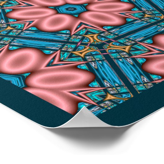 Rosa und blau gepolsterte Blume Poster (Ecke)