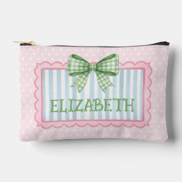 Rosa und Blau gerahmte grüne Gingham-Schleife Zubehörtasche