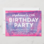 Rosa und blau gezogene Tinte jeden Geburtstag Einladung (Vorderseite)