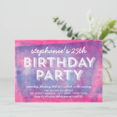 Rosa und blau gezogene Tinte jeden Geburtstag Einladung (Stehend Vorderseite)