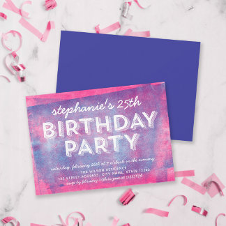 Rosa und blau gezogene Tinte jeden Geburtstag Einladung