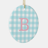 Rosa und Blau Gingham Monogram Keramik Ornament (Rechts)