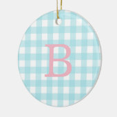Rosa und Blau Gingham Monogram Keramik Ornament (Links)