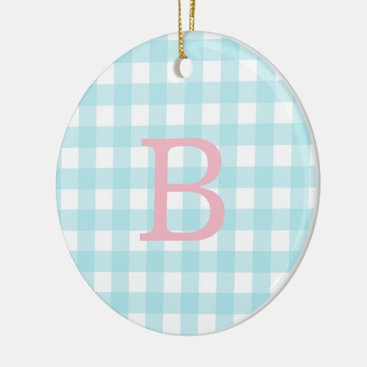 Rosa und Blau Gingham Monogram Keramik Ornament (Links)