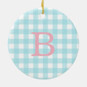 Rosa und Blau Gingham Monogram Keramik Ornament (Hinten)