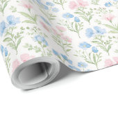 Rosa und Blau Grandmillennial Blumenmuster Geschenkpapier (Rolleneckpunkt)