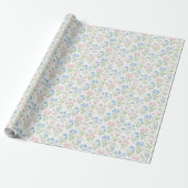 Rosa und Blau Grandmillennial Blumenmuster Geschenkpapier (Ungerollt)