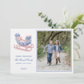 Rosa und blau Grandmillennial Damask Sleigh Einladung (Stehend Vorderseite)