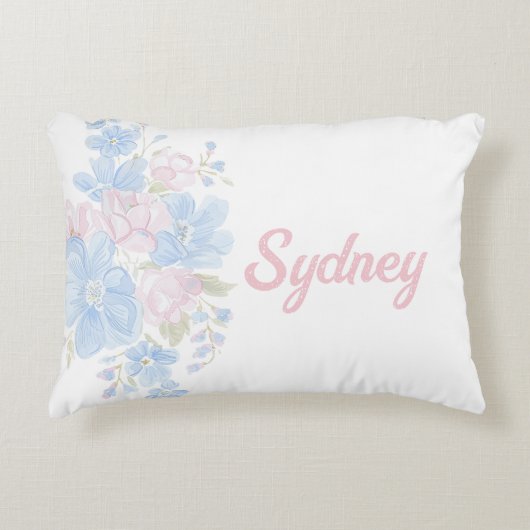 Rosa und Blau-Grandmillennial reversible | Name Dekokissen (Vorderseite)