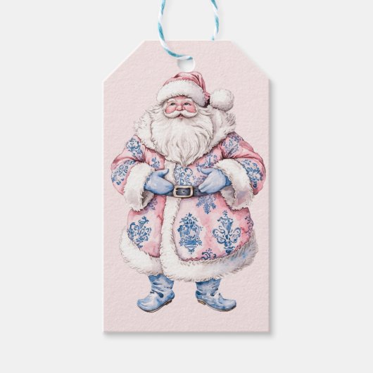 Rosa und blau Grandmillennial Santa Geschenkanhänger (Vorderseite)