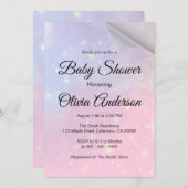Rosa und blau Hintergrund mit Stars-Babydusche Einladung (Vorne/Hinten)