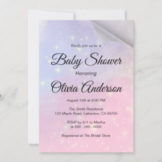 Rosa und blau Hintergrund mit Stars-Babydusche Einladung