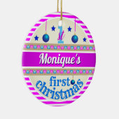 Rosa und Blau / Ihr Baby's First Christmas Keramik Ornament (Rechts)