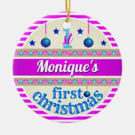 Rosa und Blau / Ihr Baby's First Christmas Keramik Ornament