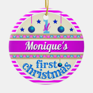 Rosa und Blau / Ihr Baby's First Christmas Keramik Ornament