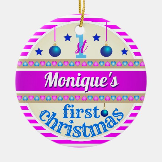 Rosa und Blau / Ihr Baby's First Christmas Keramik Ornament (Vorne)