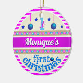 Rosa und Blau / Ihr Baby's First Christmas Keramik Ornament (Links)