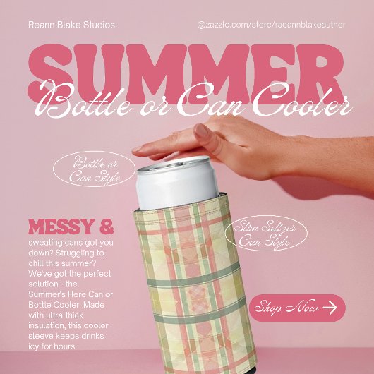 Rosa und Blau Kariert Dose oder Flasche Cooler Selters Dosenkühler
