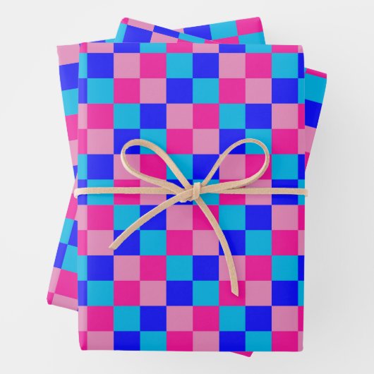 Rosa und Blau kariertes Druckmuster Geschenkpapier Set (Beispiel)