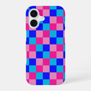 Rosa und Blau kariertes Druckmuster iPhone 16 Hülle