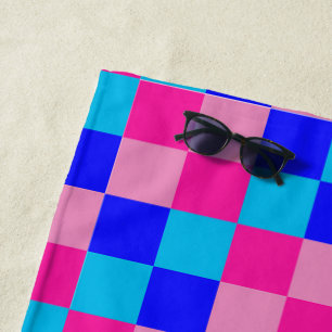 Rosa und Blau kariertes Druckmuster Strandtuch