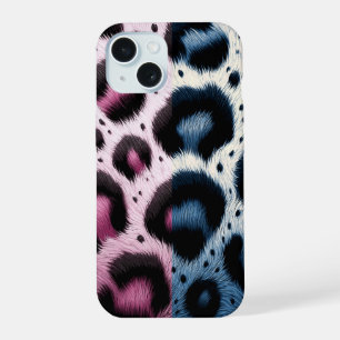Rosa und Blau Leopardenfell Tierdruck Punkte iPhone 15 Hülle