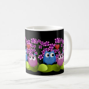 Rosa und Blau liebende Vögel Eule Design Kaffeetasse