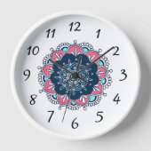 Rosa und Blau Mandala Boho Wall Clock Uhr (Vorderseite)