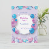 Rosa und Blau Moderne Geburtstagsparty Einladung (Stehend Vorderseite)